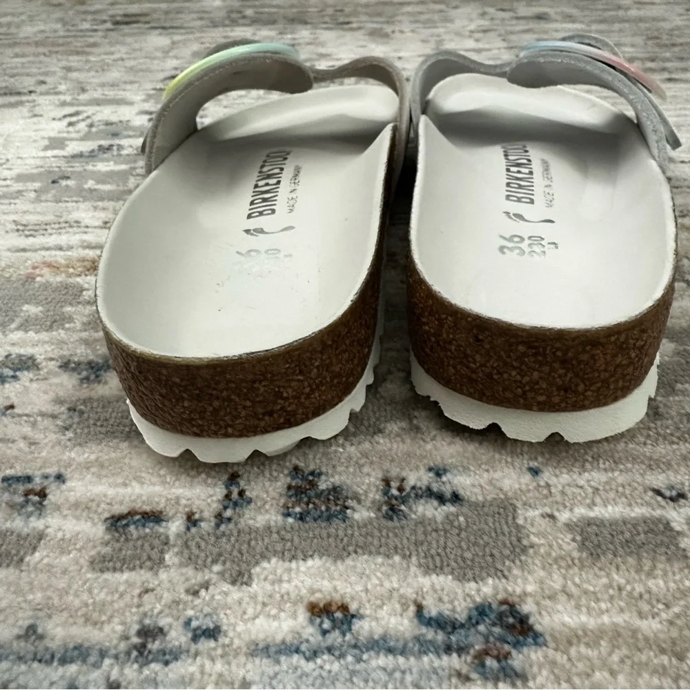 Birkenstock White Leather Madrid Big Buckle with Multicolor Buckle 36 - Picture 7 of 10